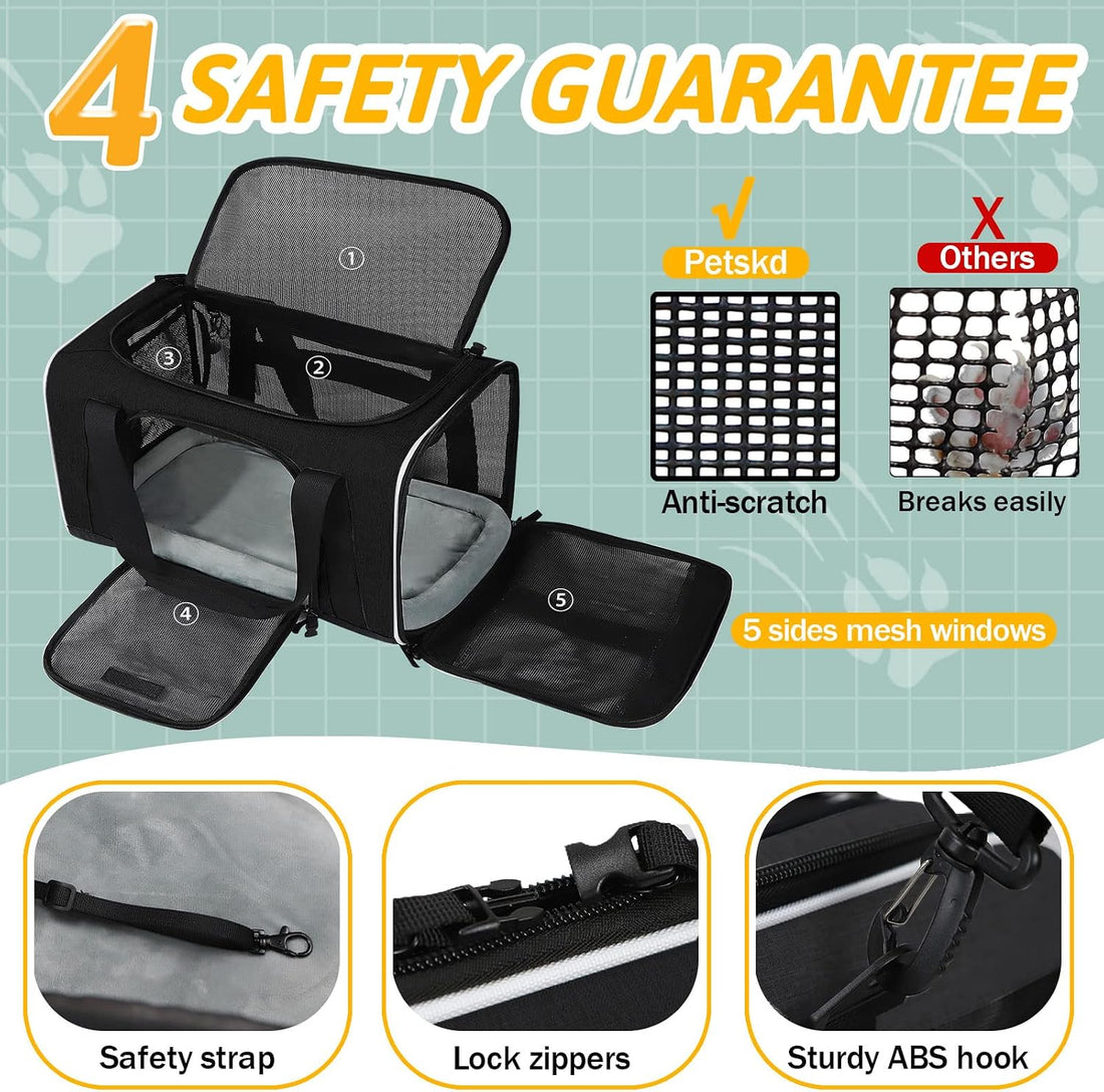 Petskd Small Pet Carrier 17" L x 12" W x 8.5" H Airline Approved