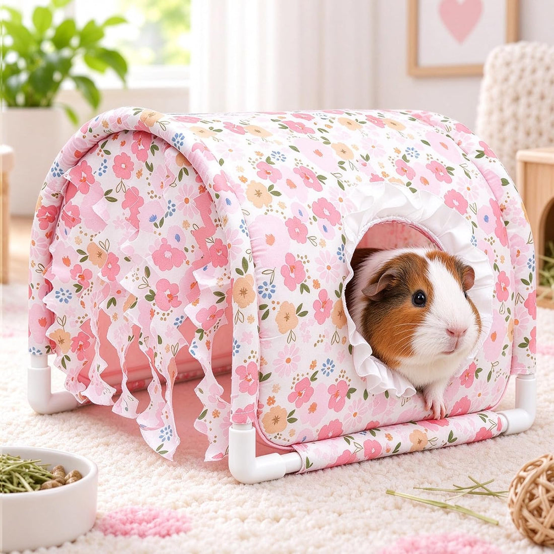 Bottomless Guinea Pig Hideout Tunnel with Curtains