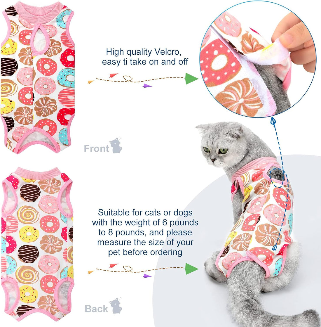 4 Pieces Cat Recovery Suits Body Wraps Breathable Kittens Recovery