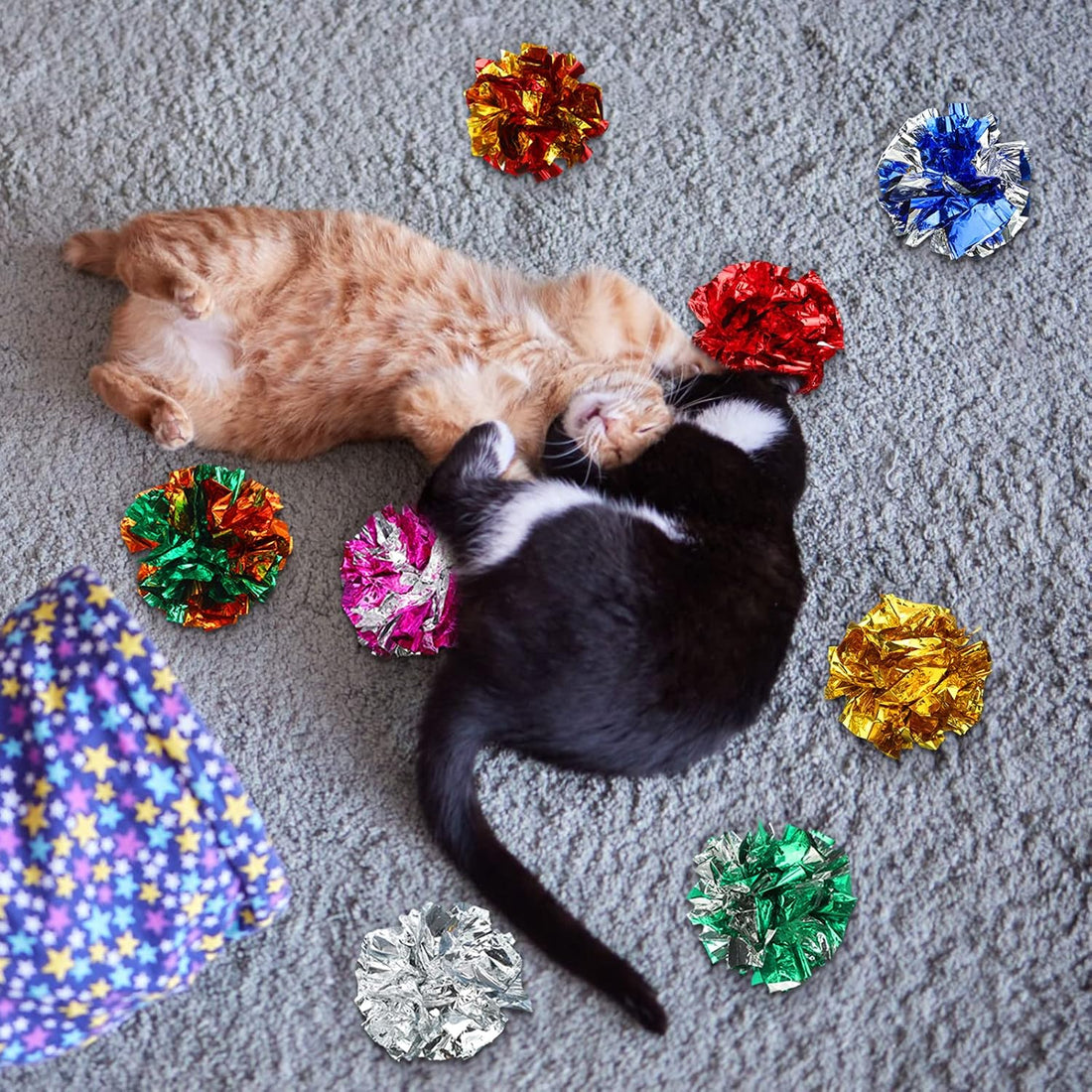 Silkfly 30 Pcs Polyester Film Crinkle Balls Cat Toys 2.36"