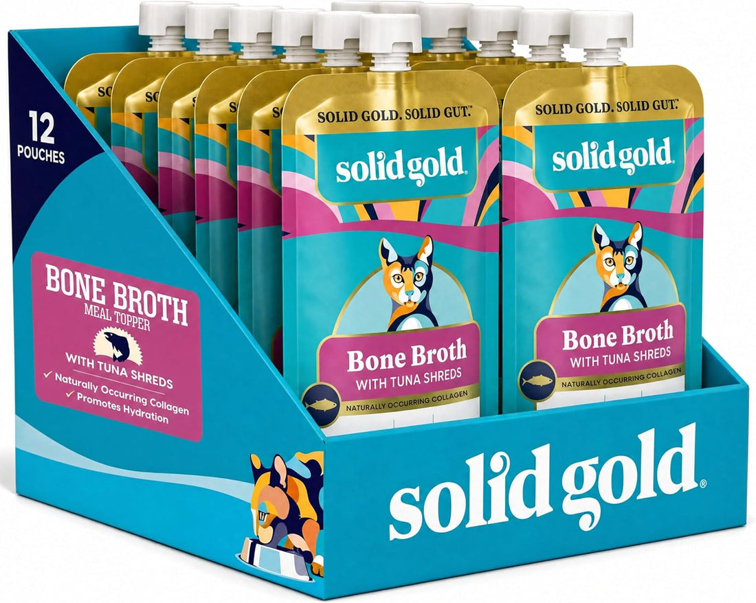 Solid Gold Bone Broth Cat Food Topper, Chicken, Lickable Pouches, 12ct