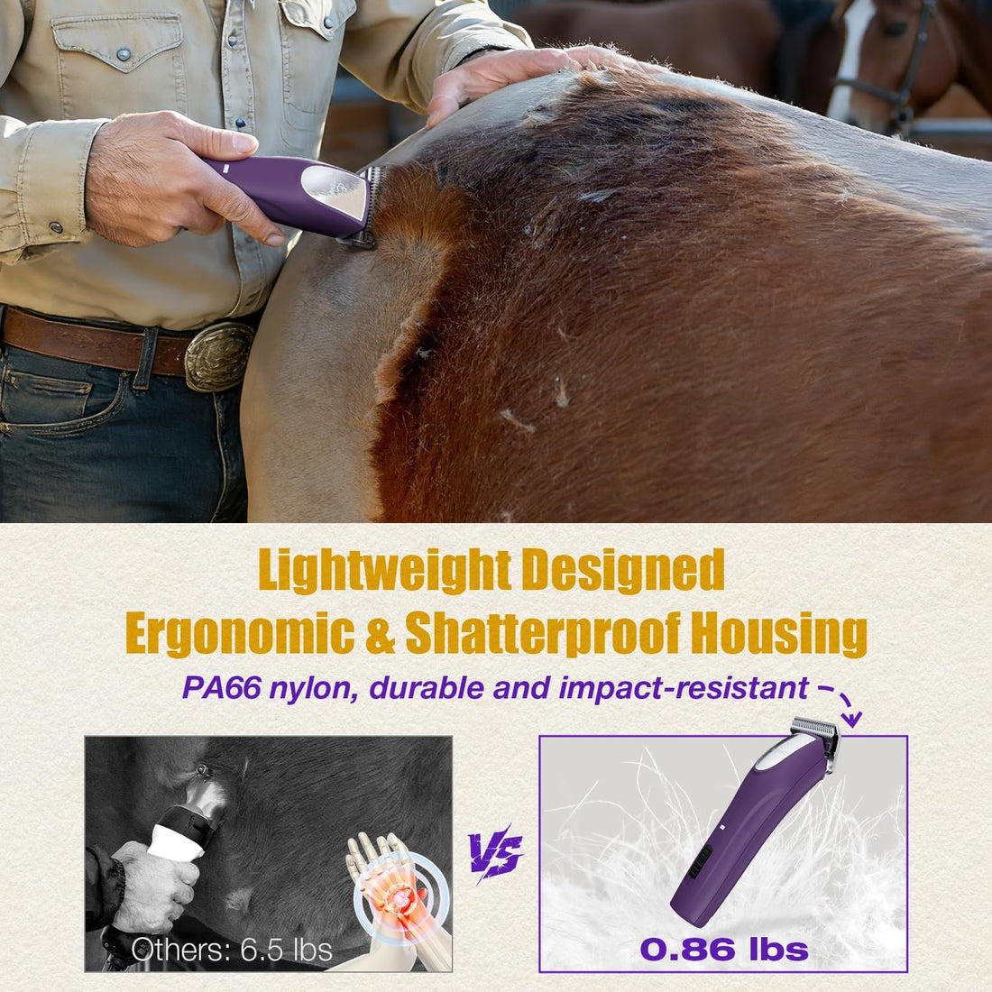 Professional Horse Clippers Cordless Detachable Wide Blade 2 Speed
