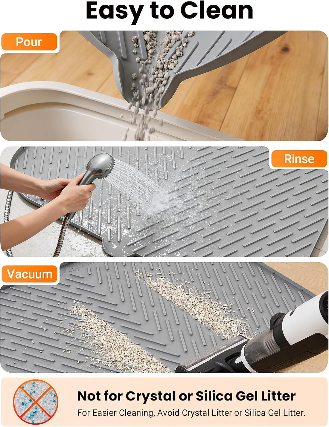 XL Silicone Cat Litter Mat, 40 x 28 Inch, Large Litter Box Mat, Gray