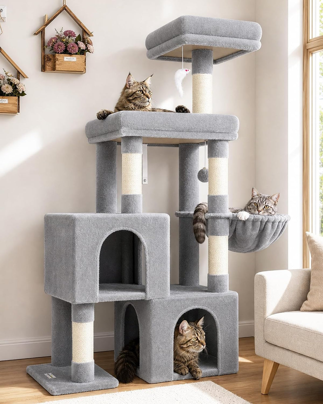 Globlazer 52in Cat Tree Tower for Indoor Cats, 2 Condos, S52