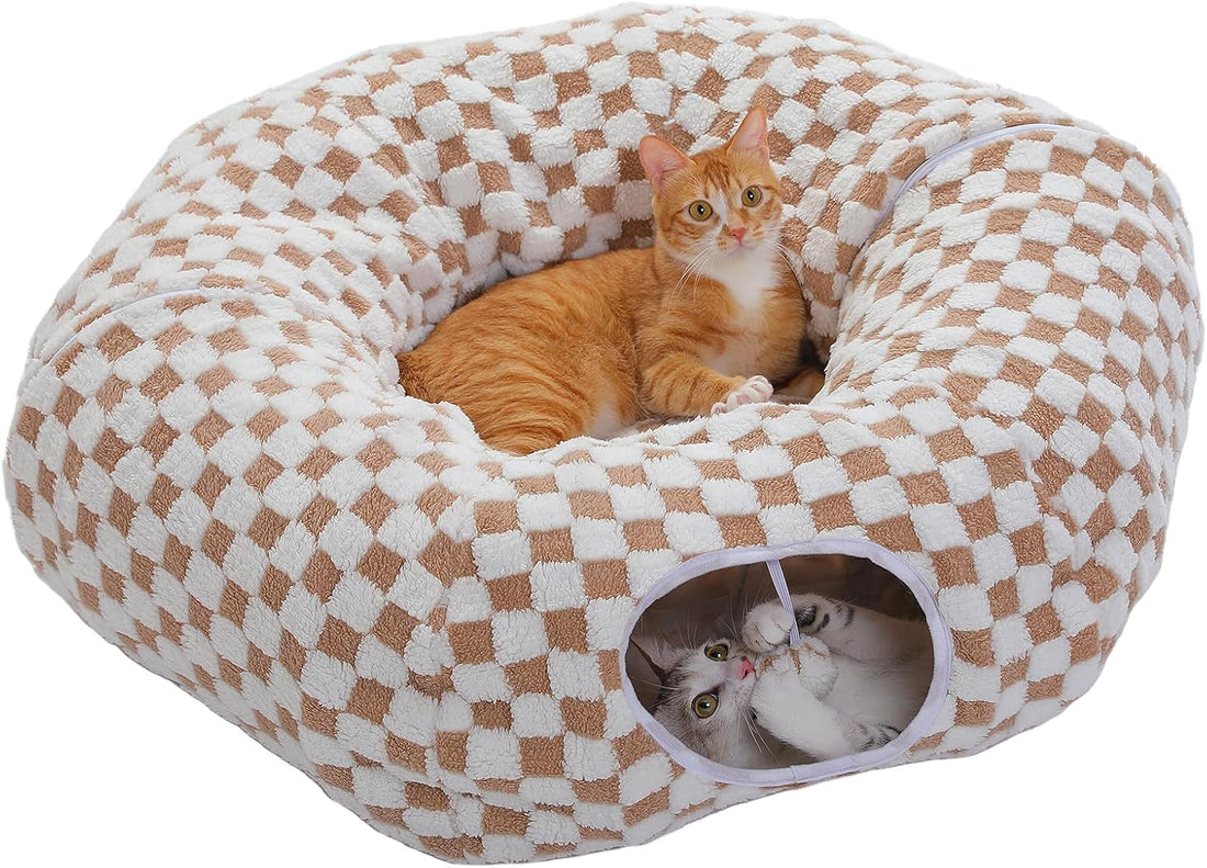 PEQULTI Grey Donut Cat Tunnel Bed Washable Plush Mat Multi for Small