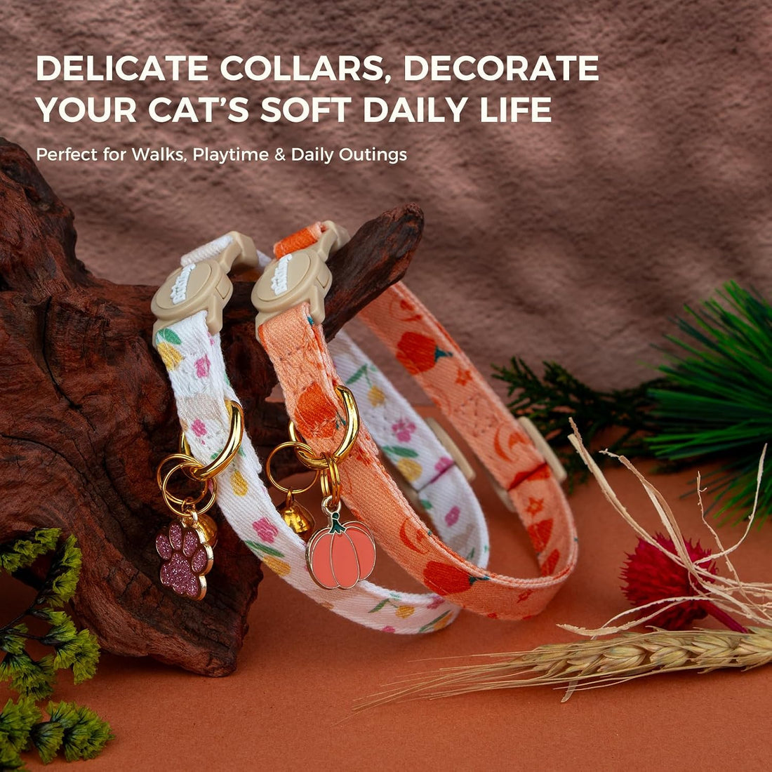 2 Pack Cotton Cat Collar Cute Kitten Collar White Puppy and Orange