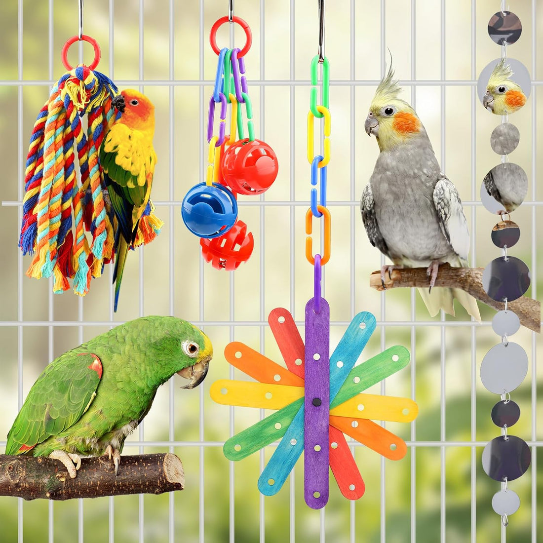 QUOZUO Small Bird Toys Parakeet Cage Accessories, Parakeet Toys