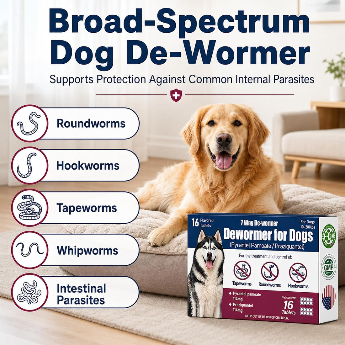 7-Way Dewormer for Dogs, Wormer for Tapeworms