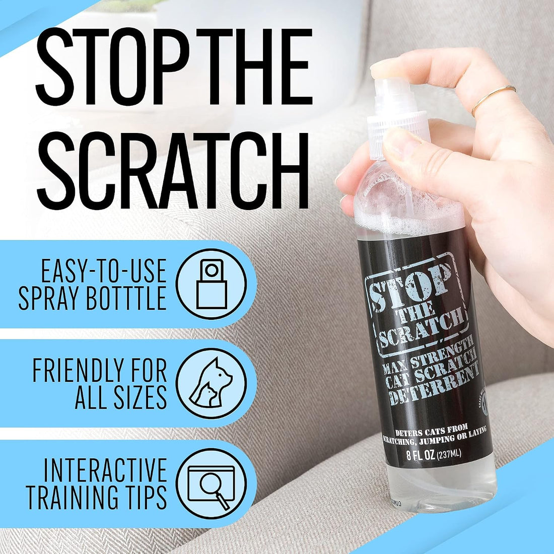 Stop the Scratch Cat Scratch Spray Deterrent – Rosemary Oil, 8 oz