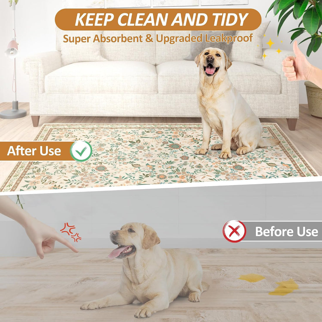 Washable Pee Pad for Dogs, 2 Pack Large Reusable Puppy Pads, 36"x48"