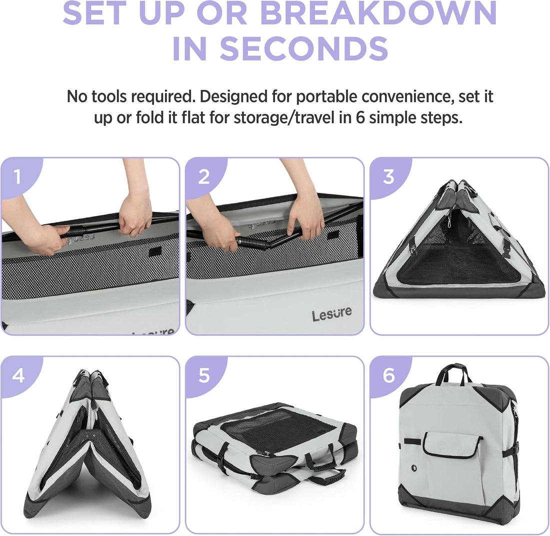 Lesure Collapsible Dog Crate - Portable Travel Kennel for Large Dog
