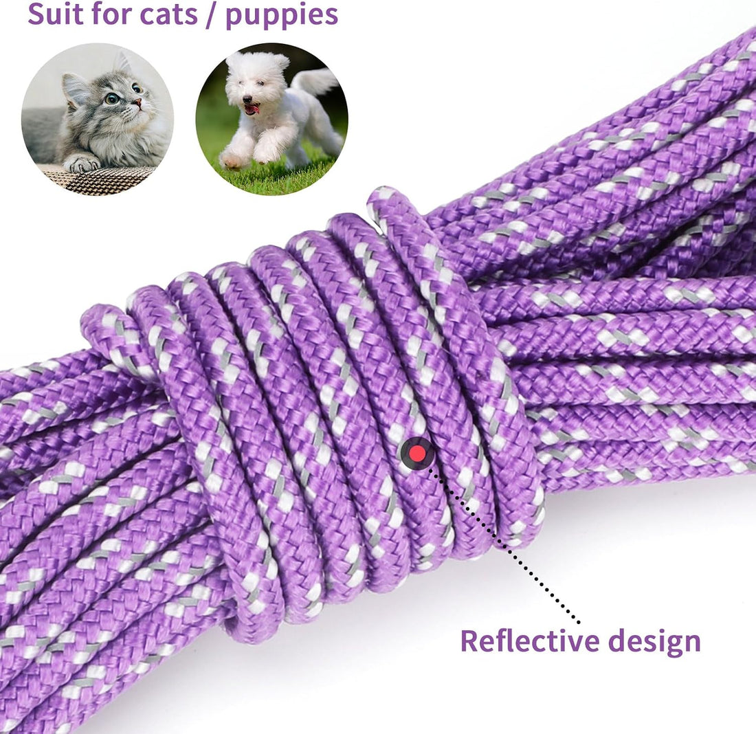 Reflective Cat Long Leash 15 FT, Outdoor Backyard Cat Tie Out Lead