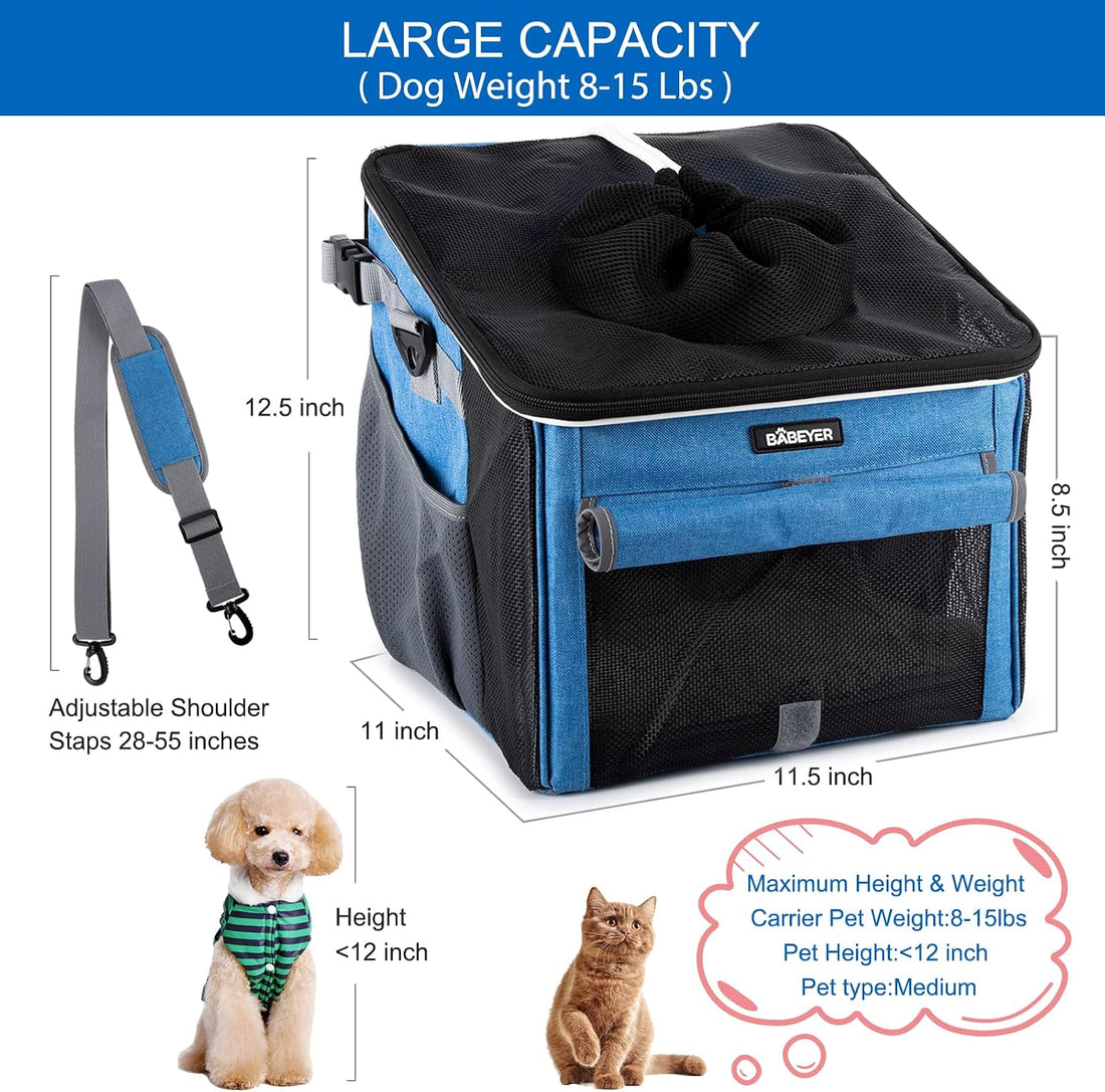 Dog Bike Basket, Soft-Sided Pet Bike Carrier with 4 Mesh Windows