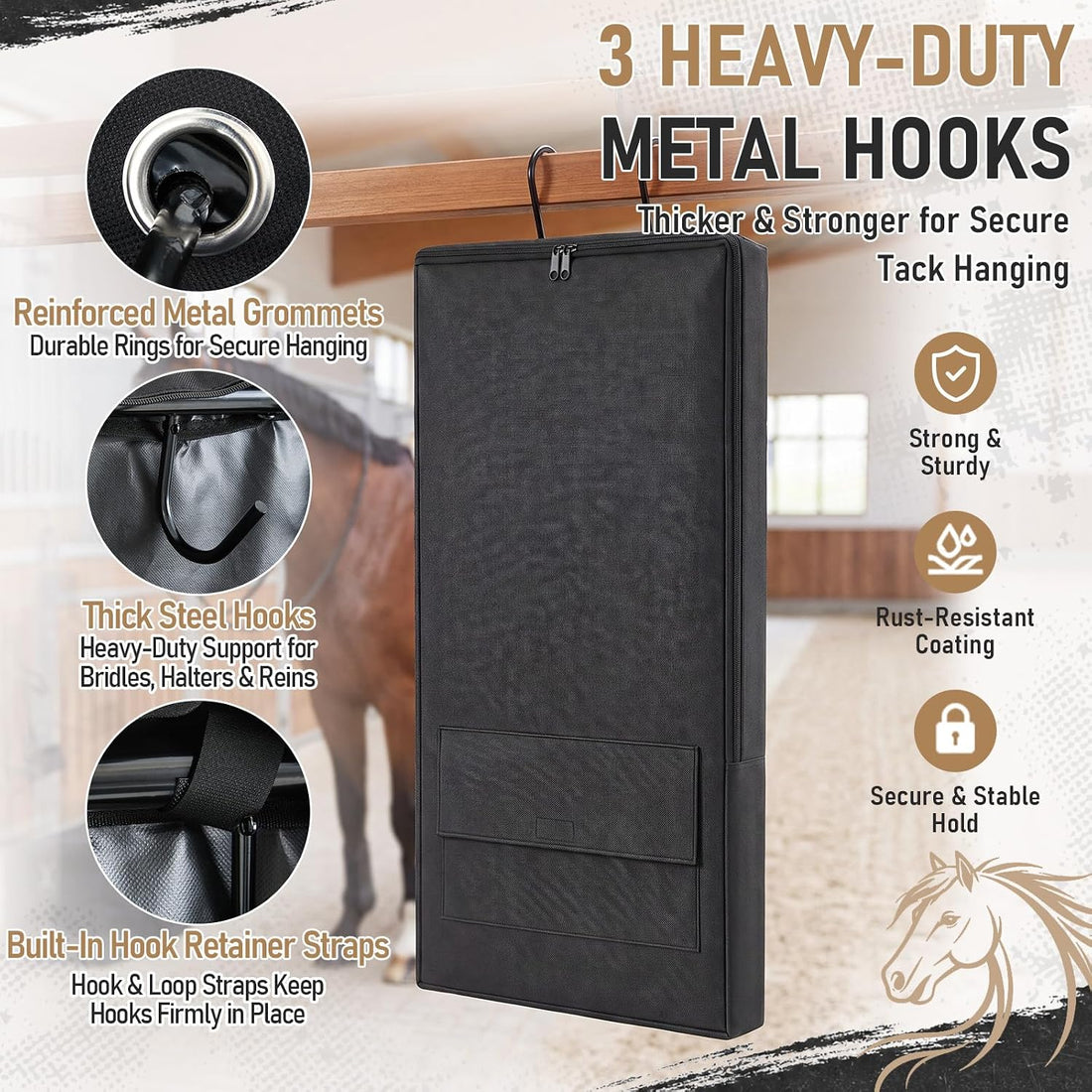 Horse Bridle Bag, 600D Oxford Waterproof Tack Organizer with 3prong
