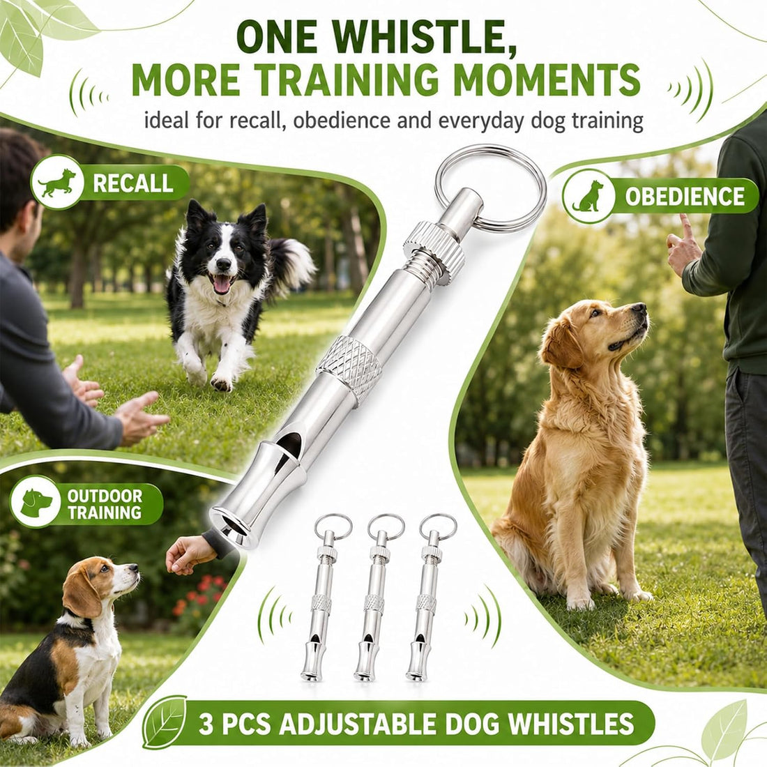 3Pcs Silent Dog Whistle – Adjustable Ultrasonic Recall & Obedience