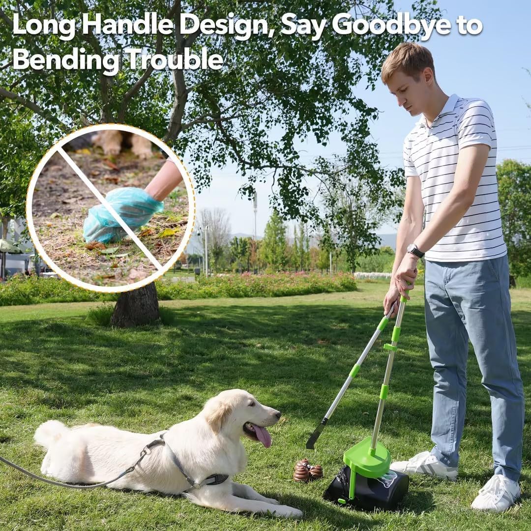 UPSKY 33.4" Dog Pooper Scooper Swivel Bin & Rake Kit with 100 Waste