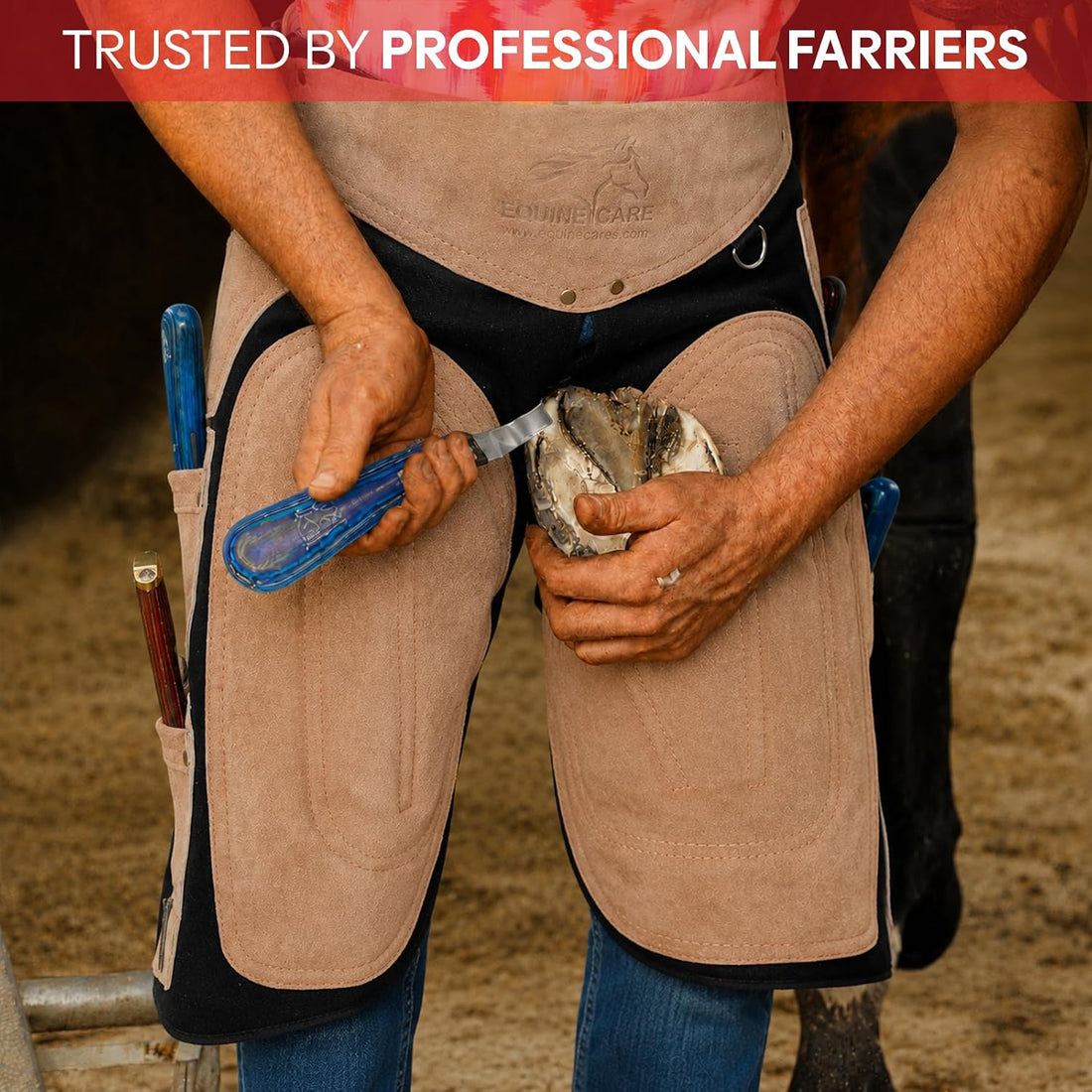 Equine Care Beige Leather Farrier Apron Chaps, Canvas, Back Support