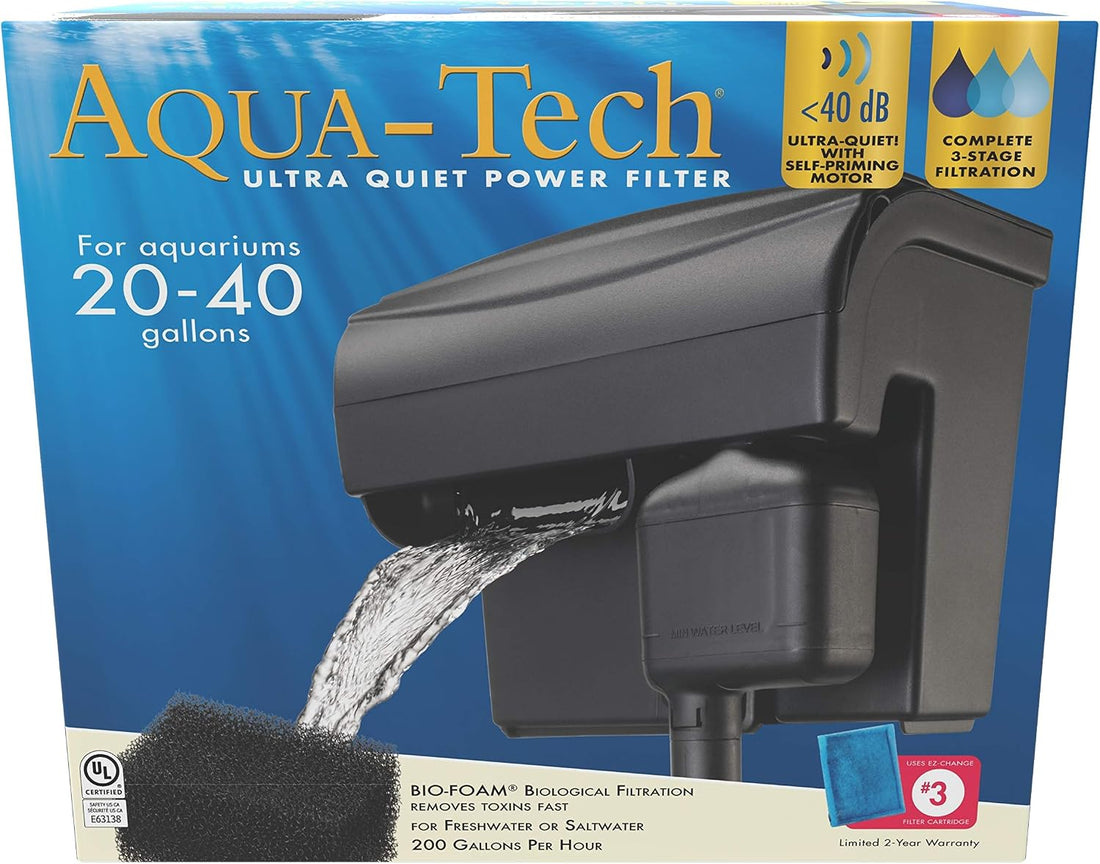 Aqua-Tech Ultra Quiet Power Filter For Aquariums, 10-20 Gallon