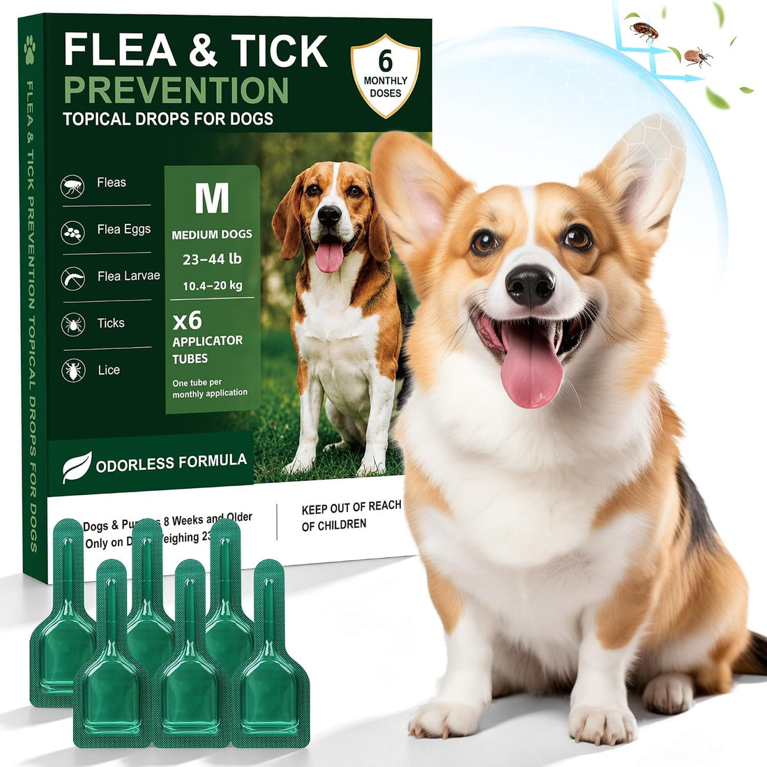 Flea and Tick for Medium Dogs 23-44 lbs, 6 Topical Doses