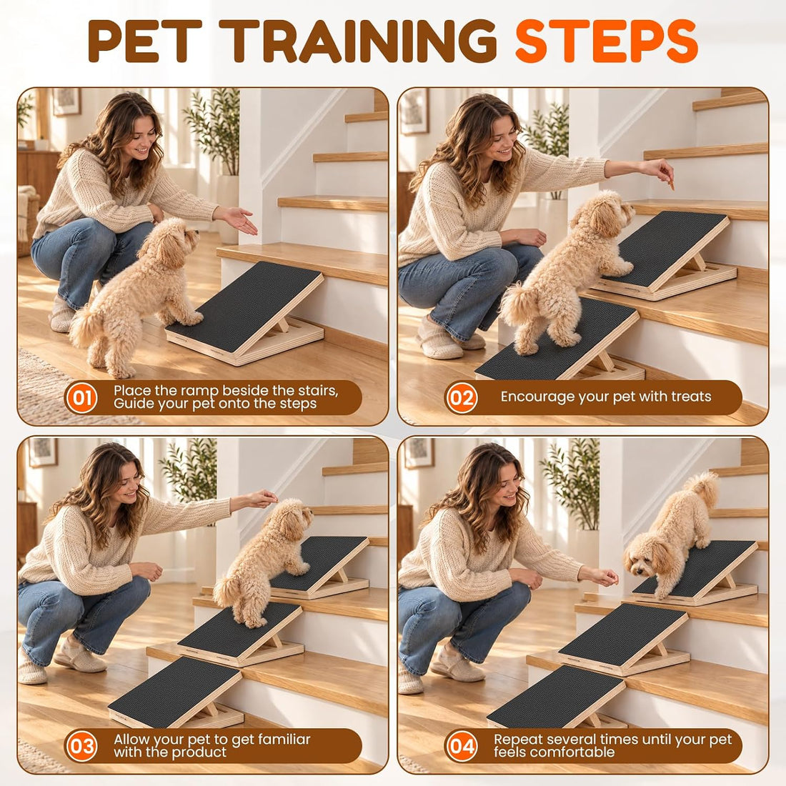 Dog Ramp for Stairs, 4 Pack Adjustable Pet Ramp for Small Dogs