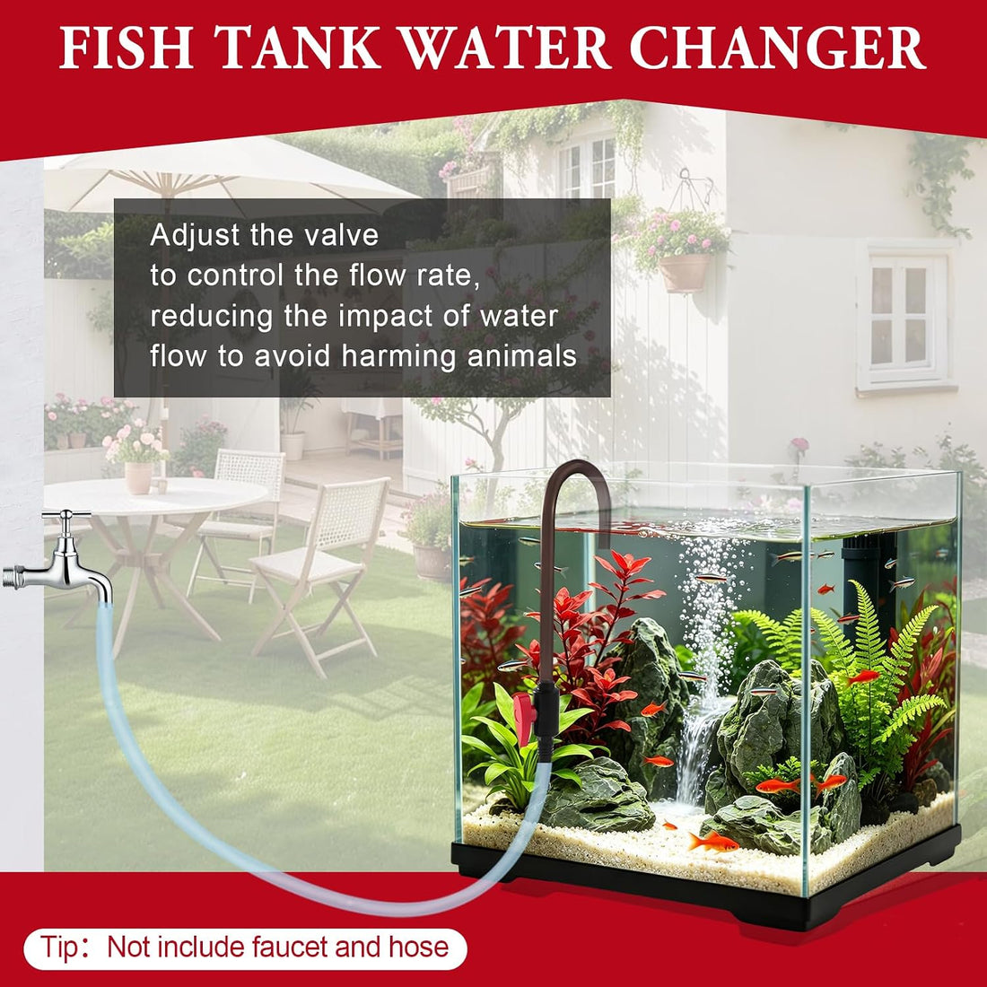 Hands-Free Aquarium Water Changer Hook with Flow Control