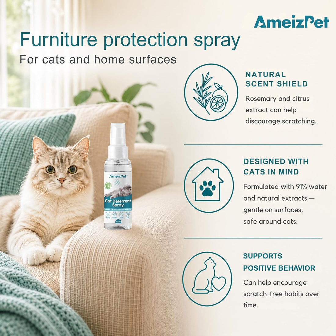 AmeizPet Cat Scratching Deterrent Spray, 1.69 fl oz (50 ml)