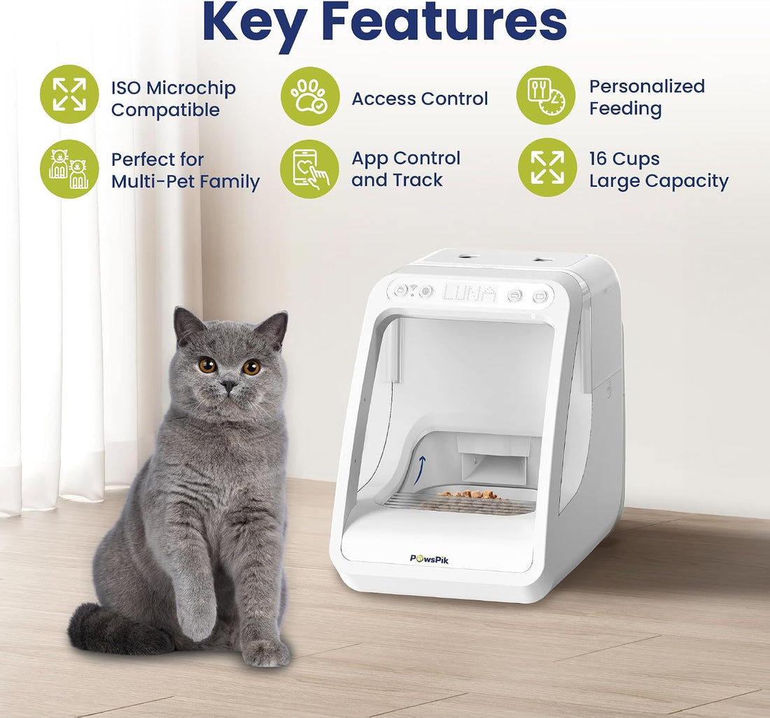 PawsPik Automatic Microchip RFID Cat Feeder,16-Cup