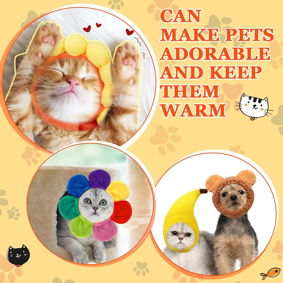 Reginary 10 Pcs Cat Hat Adjustable Animal Fruit Pet Headwear
