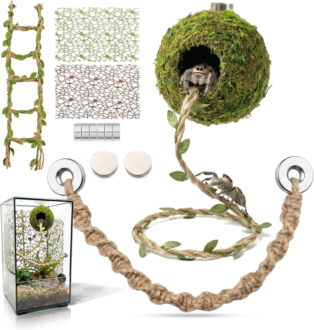 Magnetic Jumping Spider Accessories-Moss Hideout with Rope & Bridge