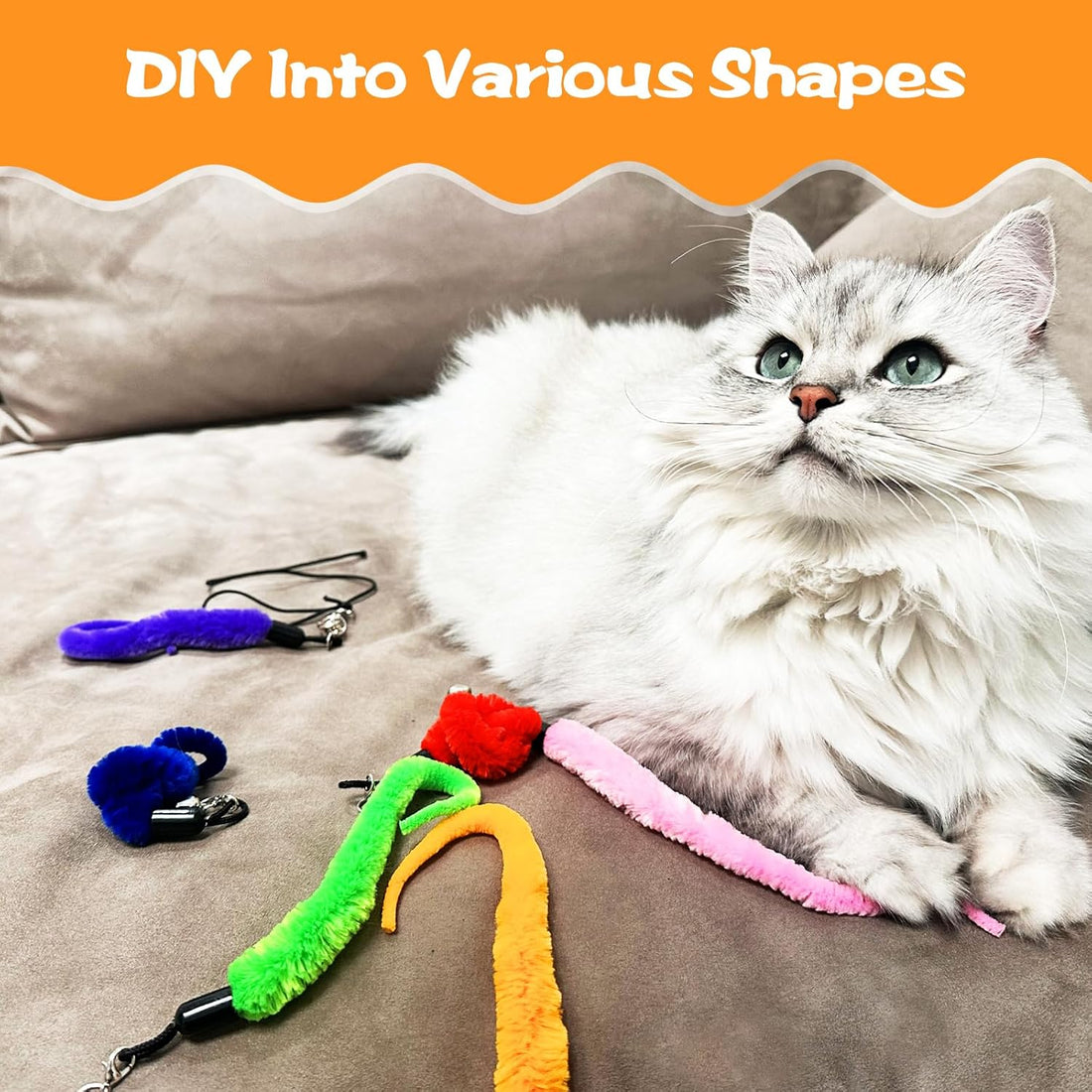10PCS Cat Worm Toy, Cat Wand Attachment Fuzzy Worm Toys Refill