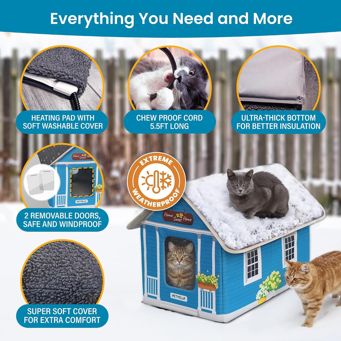 Deluxe Heated Cat House for Winter - Weatherproof, Insulated