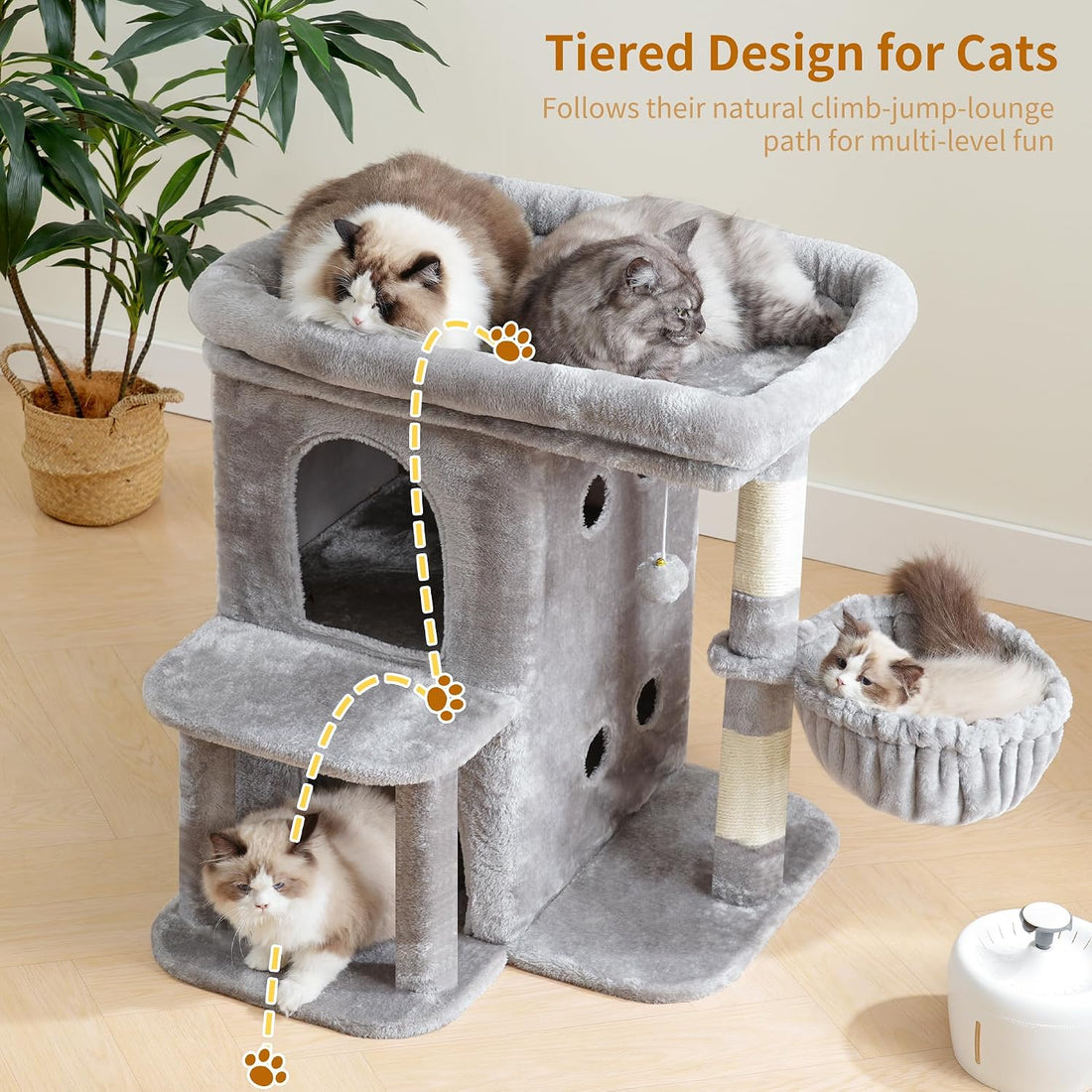 Heybly 26.3" Cat Tree for Large Cats with Big Perch & Dual Condos