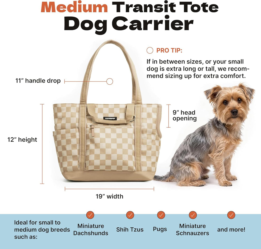 Cleverpup Transit Tote Dog Carrier 4-Piece Set - Medium, Checkerboard