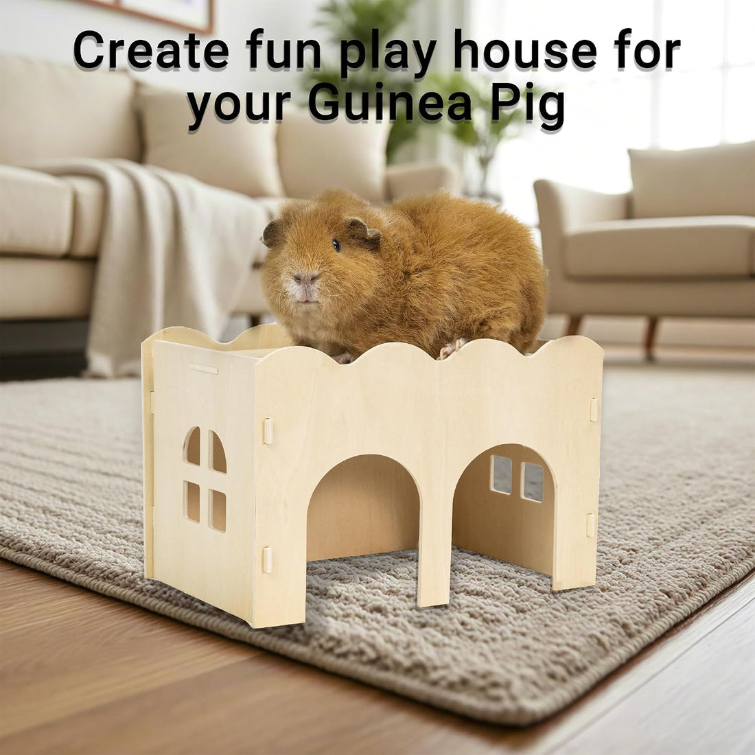 Bifeaw Natural Wooden Chew-Proof Guinea Pig Hideout