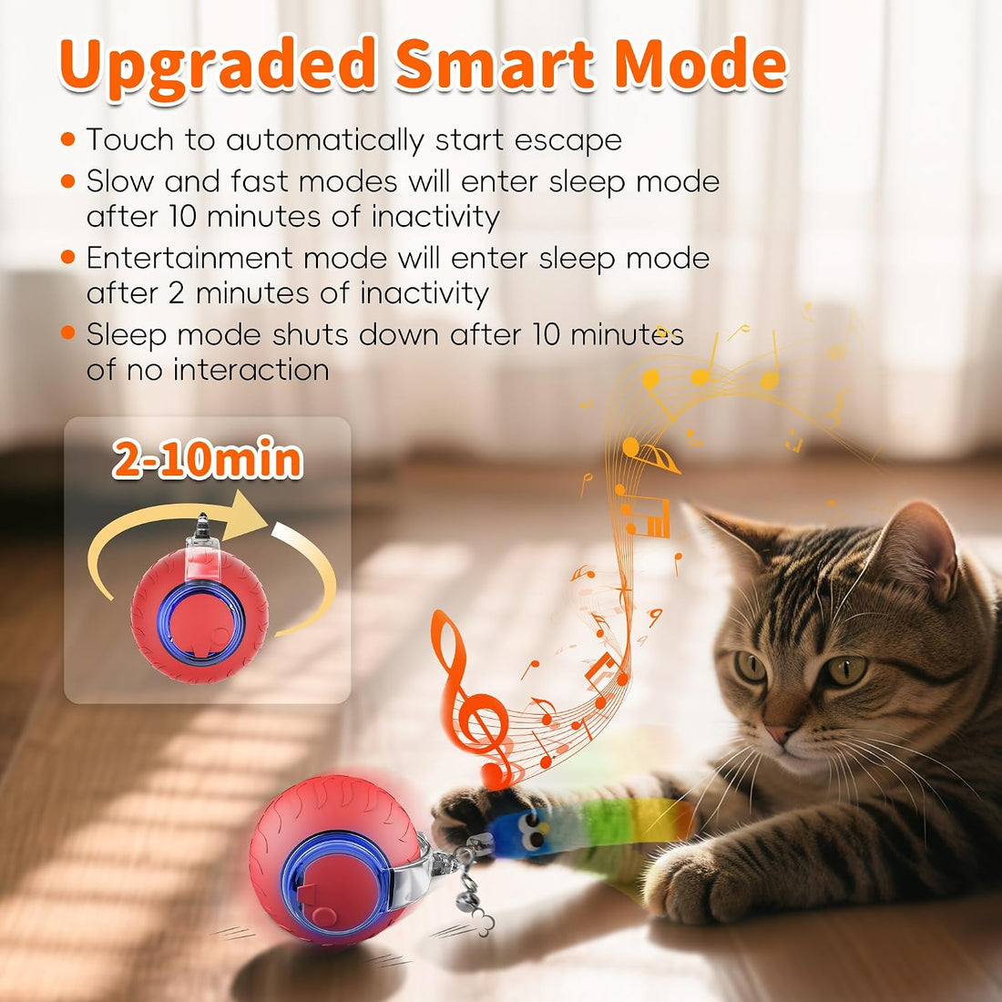 UPSKY Interactive Cat Toy, Smart Moving Cat Ball Toys for Indoor Cats