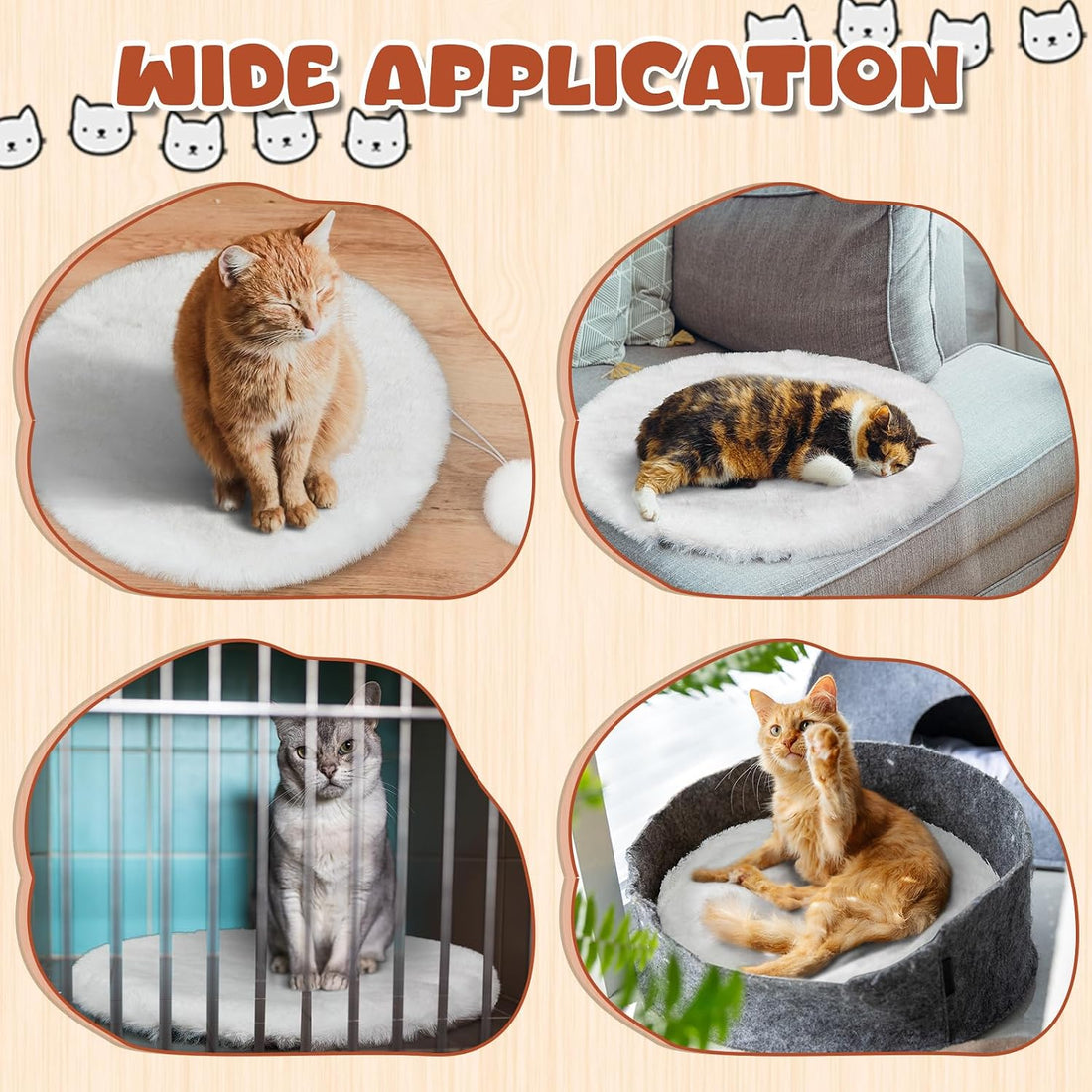 Abbylike 3 Pack 14" Round Cat Dog Bed Cushion Pad Mat Faux Rabbit Fur
