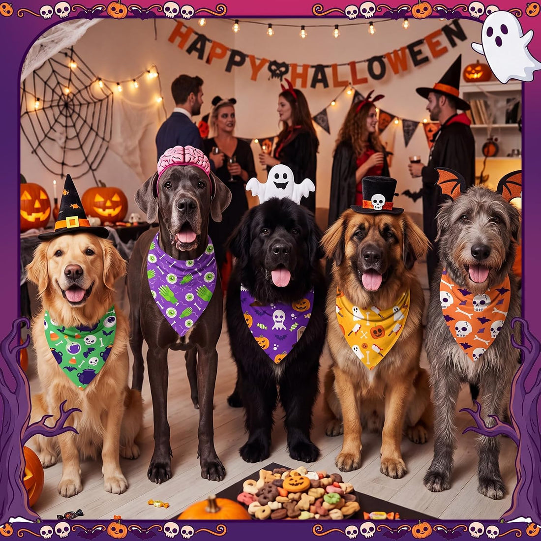 50 Pcs Halloween Dog Bandanas Bulk, Pumpkin Ghost Bat Skull Pattern