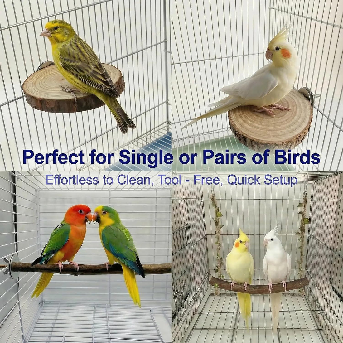 8PCS Natural Bird Perches for Cage, Parakeet Perches Set, Birds Toys
