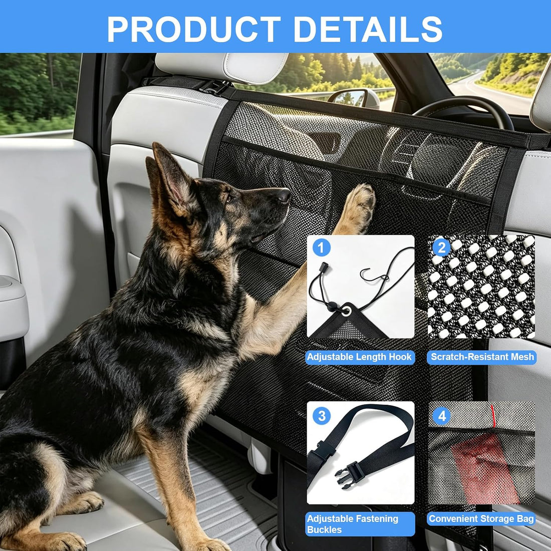 Dog Car Barrier, Dog Net for Car, Car Divider for Dogs Fit Car/SUV