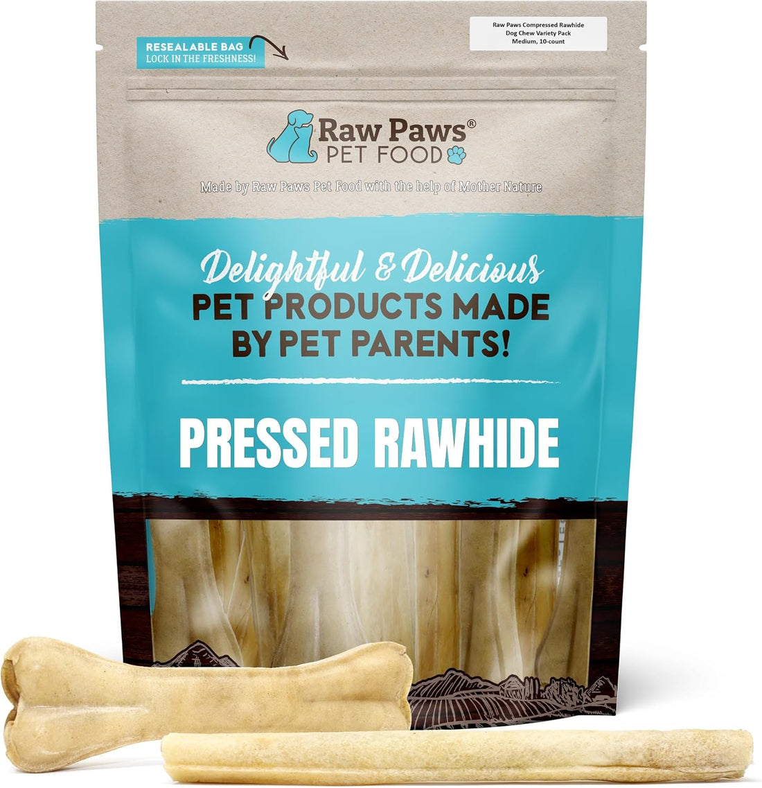 Raw Paws Compressed Rawhide Bones for Medium Dogs (10 Pack) - Chews