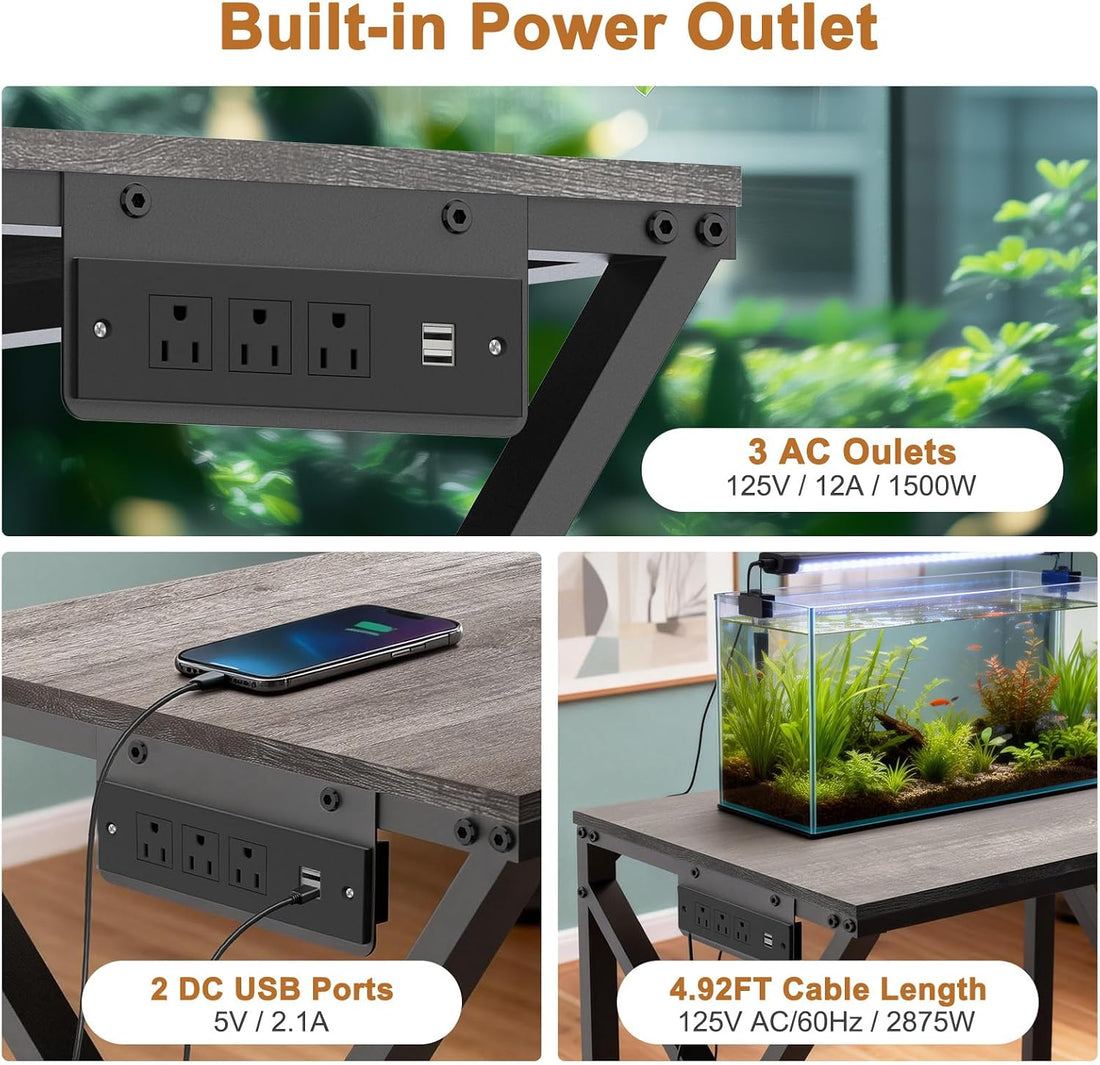 fishkeeper Heavy Duty 50 Gal Aquarium Stand with Charging Station