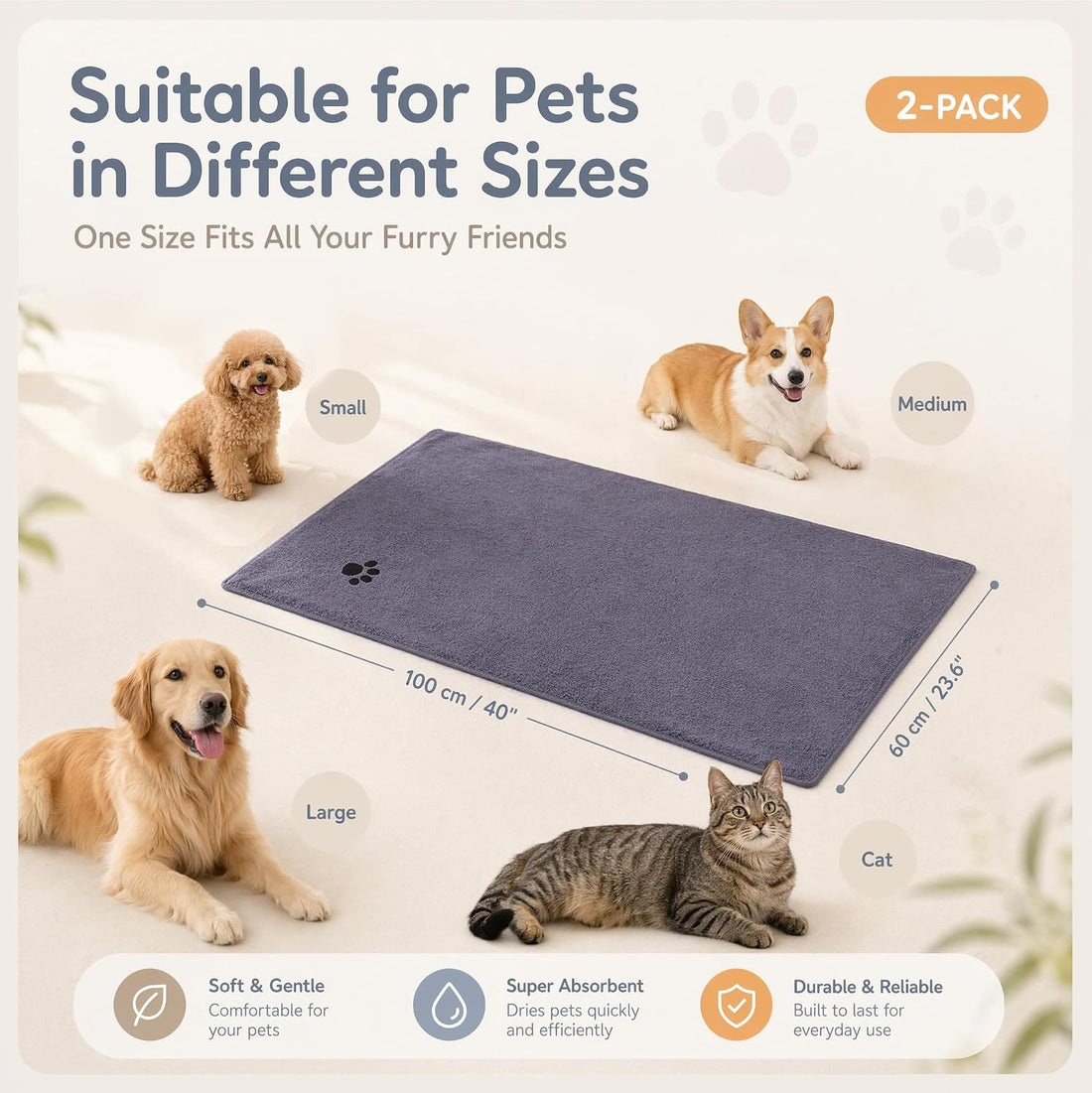 Microfiber Dog Towel-Super Absorbent,Lightweight & Portable(2Pack)