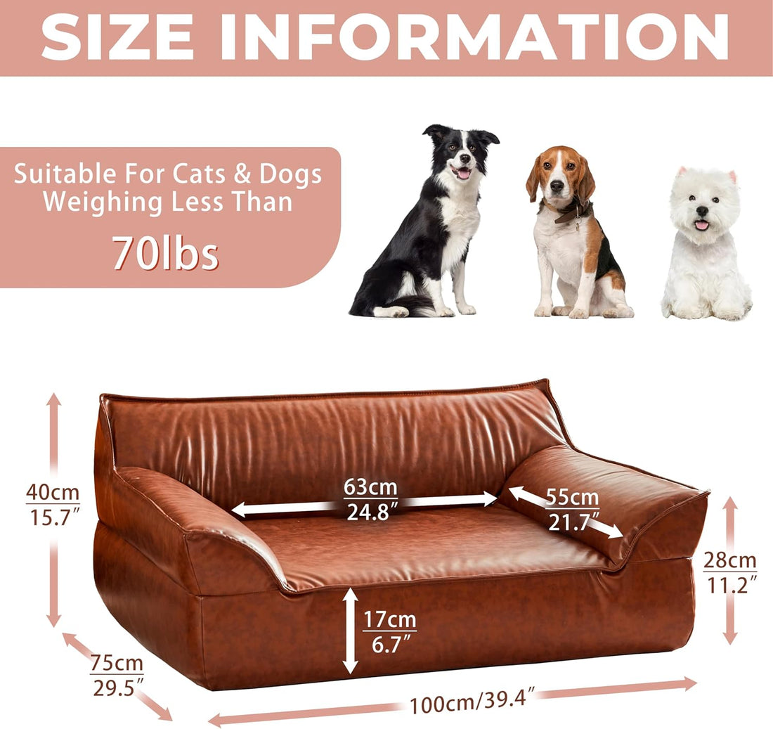 Large Leather Dog Sofa Pet Couch Bed for Medium and Large Dogs Under