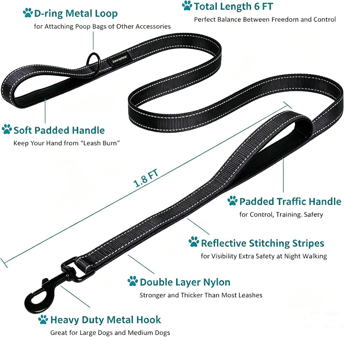 Heavy Duty Dog Leash - 2 Handles by Padded Traffic Handle for Extra