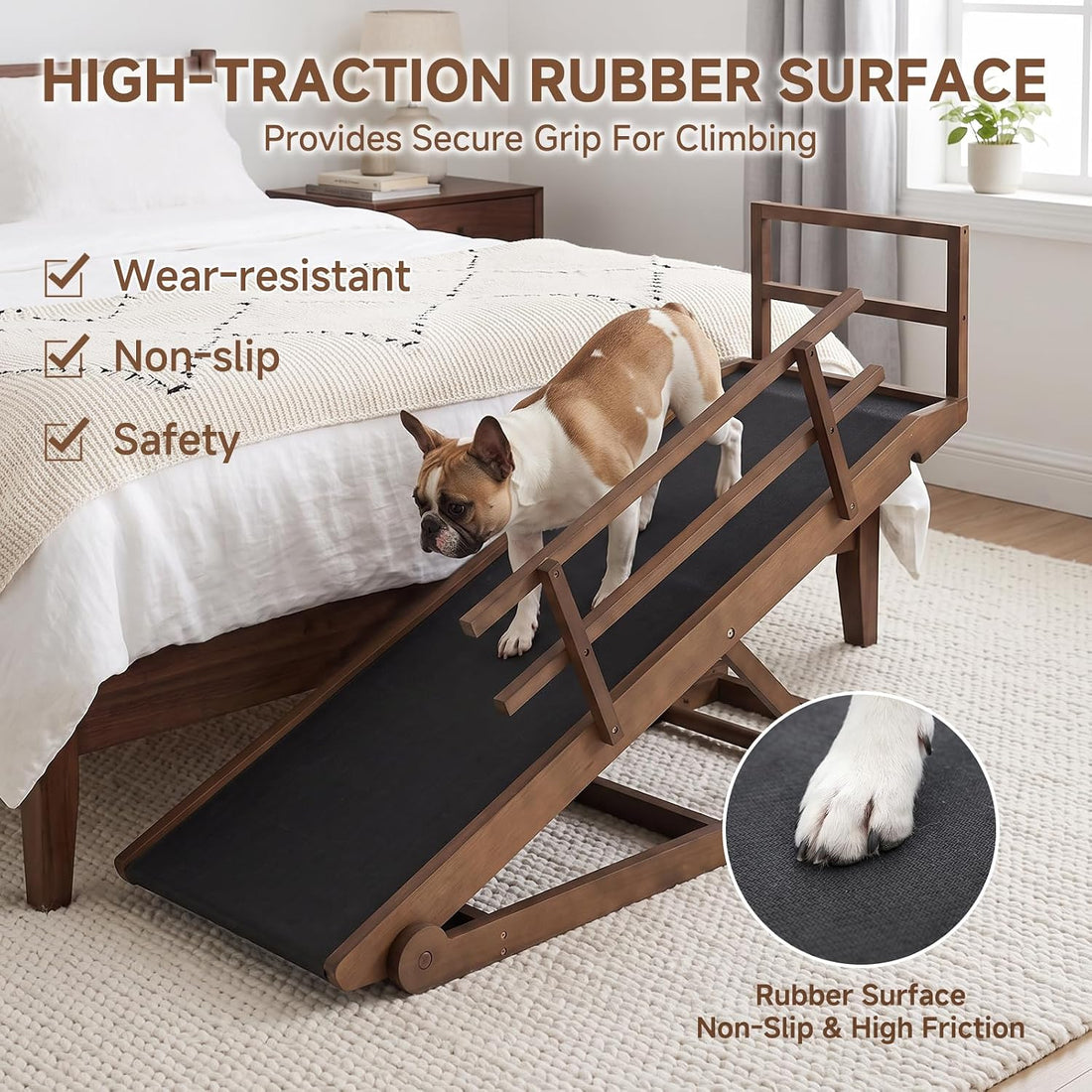 Dog Ramp for Bed & Couch, Foldable Wooden Pet Ramp