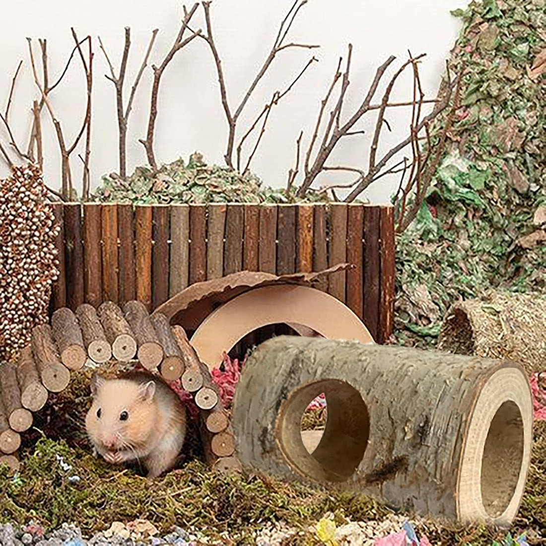 Natural Wooden Hamster Tunnel,Wood Hamsters Hideout Tube,Small Animal