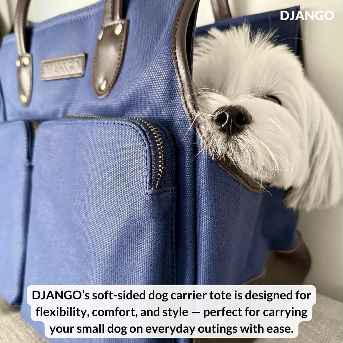 DJANGO Dog Carrier Tote Bag for Small Dogs, Supportive Base - Navy