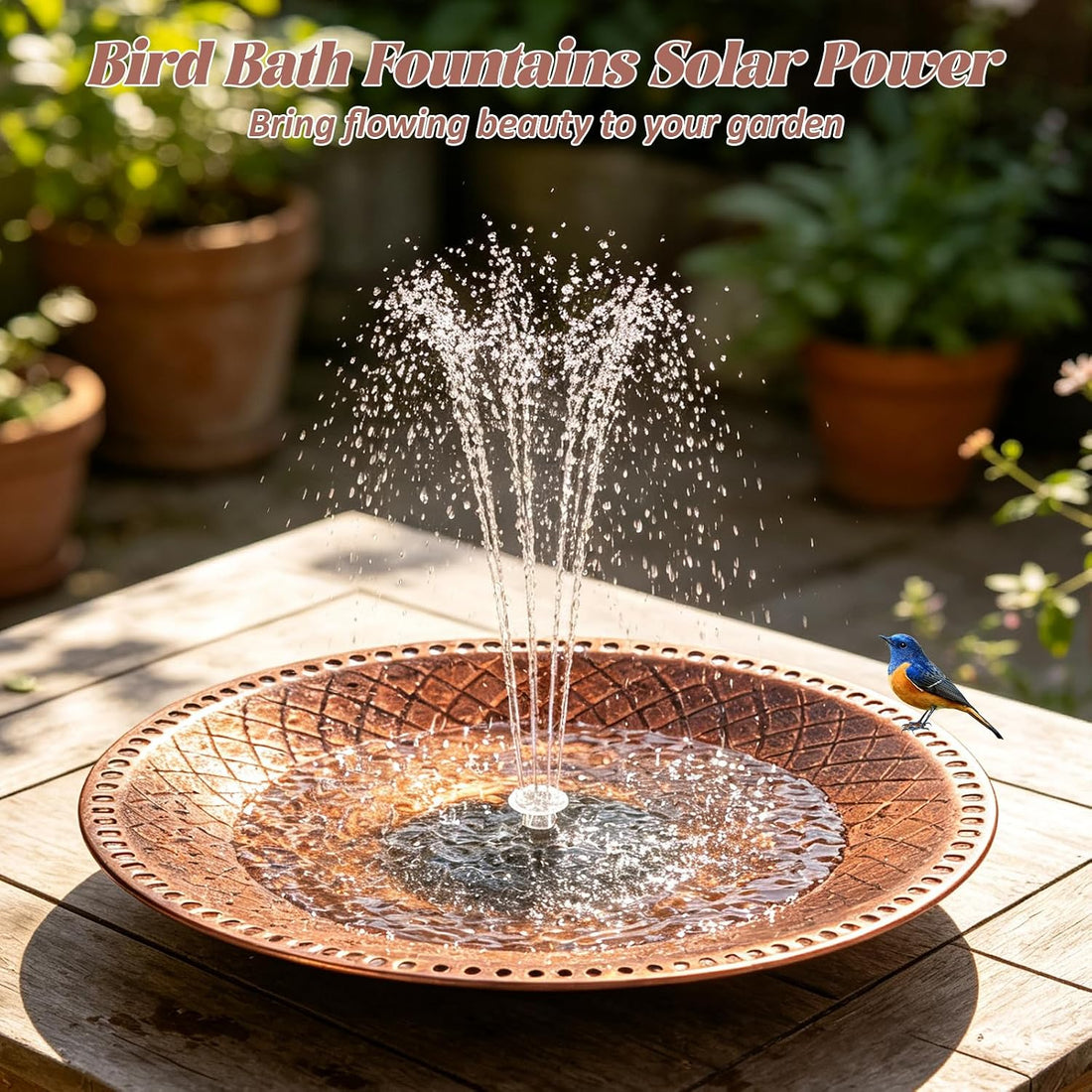 19.6" Large Bird Bath with Solar Fountain