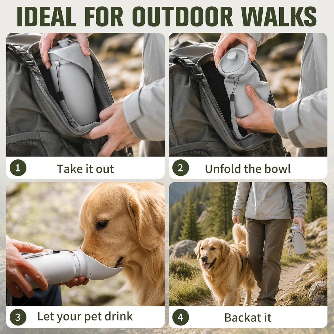 kissleaf Portable Dog Water Bottle, Collapsible, for Walks & Hiking