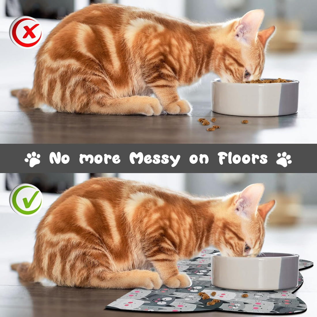 Cat Food Mats for Floor, Dog Pet Water Bowl Feeding Placemats